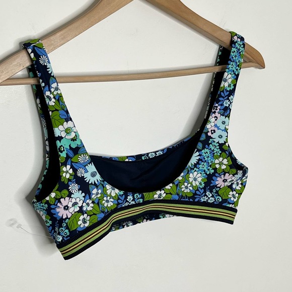 Aerie Bikini Set, Size Medium Navy Floral Scoop Neck High Waist - Picture 4 of 9